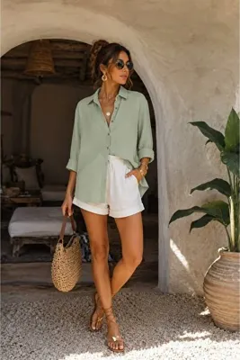 JADEWEAR Kadın Geniş Kalıp Müslin Gömlek