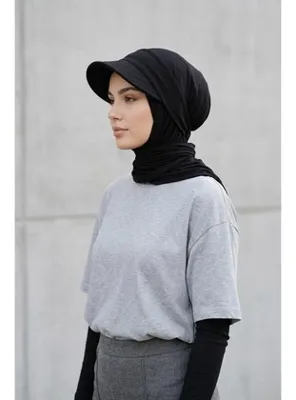 Aisha's Design Çıkarılabilir, Ayarlanabilir Siperlikli Kaymaz Pratik Penye Şal,SPS-2 Siyah