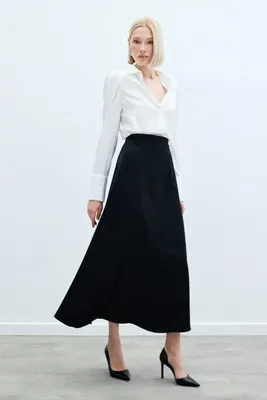 Sateen Uzun Saten Etek - Siyah