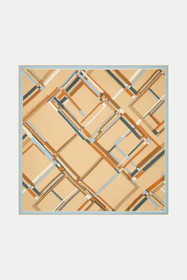 Vakko KREM GEOMETRİK DESENLİ KAŞMİR İPEK EŞARP