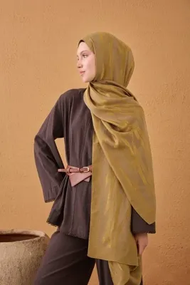 Silk Home Kadın Hardal Geometrik Desen Naia Pamuk Şal 500009-12