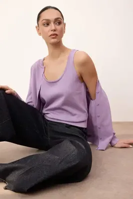 TRENDYOLMİLLA Wardrobe Essentials Lila Premium İplik Basic Rayon Görünümlü Hırka-Bluz Triko Hırka TWOSS26HI00001