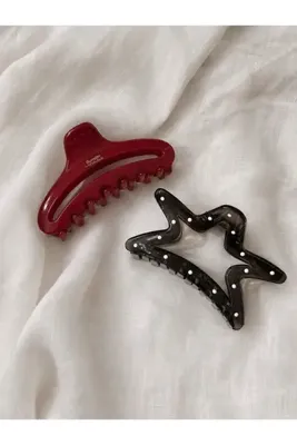 Lavian Accessories Premium 2’li Kırmızı ve Puantiyeli Toka Seti