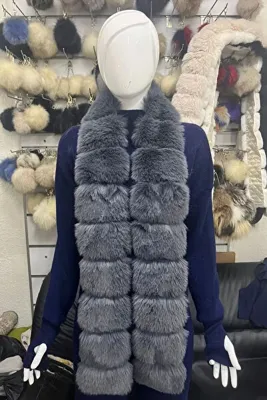 A&CKÜRK Peluş Kürklü Çizgi Geçişli Uzun Atkı