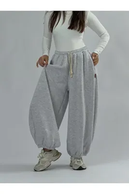 COCOPELLI Gri Oversize Kadın Baggy Pantolon COC3430