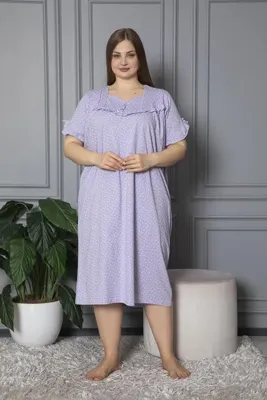 SEBOTEKS %100 Pamuklu Penye Kısa Kollu Büyük Beden Anne Geceliği 136