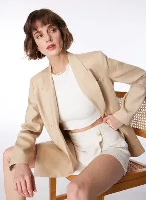 Fabrika Bej Kadın Kruvaze Keten Blazer  F4SL-CKT0171