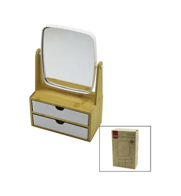 Diğer 2 Çekmeceli Bambu Ahşap Standlı 9x9.9x17.8x21.5cm Makyaj Aynası 15x18cm Takılık 1+1 Organizer siyah