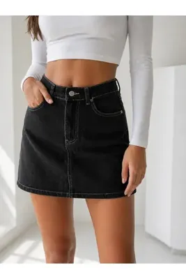 STOREBARS Yüksek Bel Mini Jean Etek
