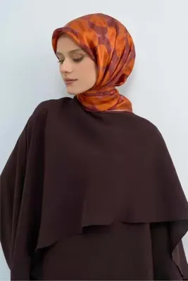 ARMİNE Tivil Saf İpek Eşarp 9541 - 36 Turuncu Pudra Sembol Desen
