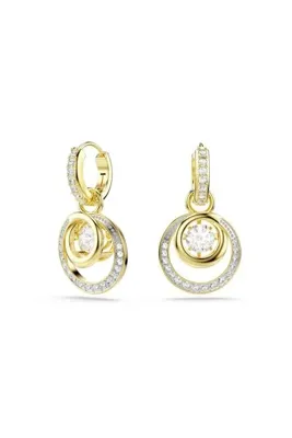 Swarovski Hyperbola damla küpeler, Yuvarlak kesim, Beyaz, 18k altın rengi yüzey