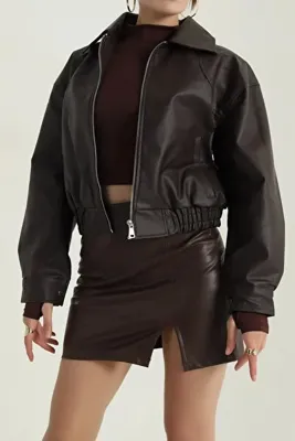moda armanc Kadın Deri Bomber Ceket - Yeni Sezon Oversize Crop Suni Deri Mont