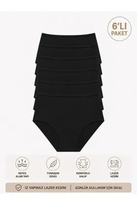 Adeniz Kadın (Beli Lastikli) 6'lı Dikişsiz Lazer Kesim Iz Yapmaz Likralı Yüksek Bel Bikini Slip Külot Premium Esnek ve Yumuşak