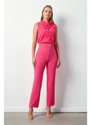 Sateen Aksesuar Detaylı Pantolon - Pembe
