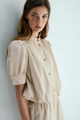 H&M Etek Ucu Balon Kesimli Gabardin Bluz