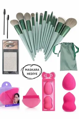 MAQYA KOZMETİK MASKARA HEDİYELİ!! 20 Parça Makyaj Seti, Makyaj Fırça Seti Yüz Ve Vücud Taşı, Far/Fondöten/Eyeliner/