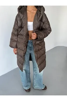 QUASAR Fashion Yeni Sezon Oversize Kalıp Siyah Şişme Uzun Mont