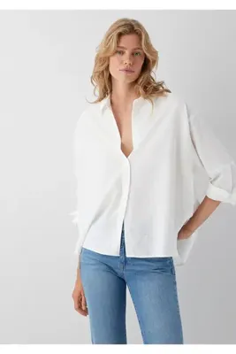 Mavi (Tencel™) Lyocell Karışımlı Beyaz Gömlek Oversize / Geniş Kesim 1220468-89583