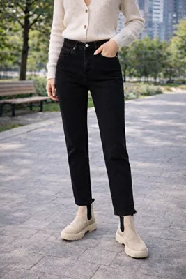 DELDNM Luna Vintage Siyah Yüksek Bel Likralı Kadın Mom Jean