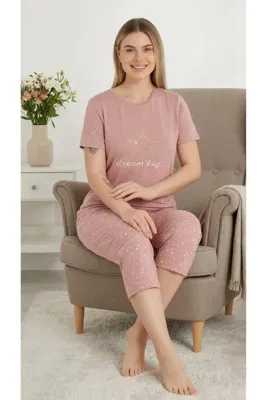 Genel Markalar Pembe Viskoz kumaş kapri pijama takımı