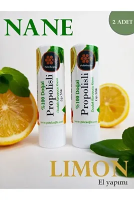 Petekoğlu 2 Adet Dudak Kremi Doğal Lip Balm Dudak Koruyucu Dudak Onarıcı Propolis Nane Limon Yağı Krem