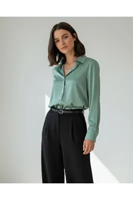 PERA MODA Saten Yüzeyli Fitted Gömlek