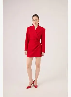 Holly Lolly Beli Drape Detaylı Heleni Blazer Ceket Kırmızı
