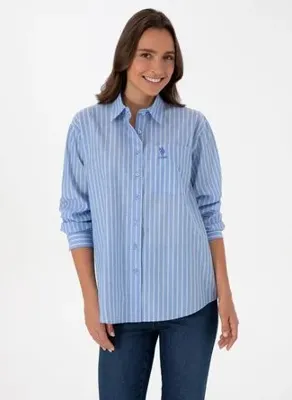 U.S. Polo Assn. Mavi Kadın Oversize Çizgili Gömlek RABMEL