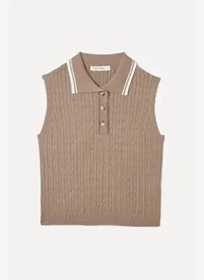 Mudo Kadın Vizon Rengi Polo Yaka Kolsuz Crop Triko Kazak