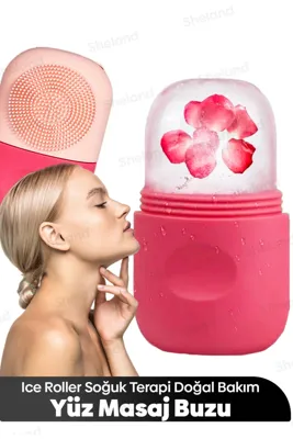 Sheland Pro Temizleme Fırçalı Ice Cube Buzlu Yüz Masajı Gua Sha Face Roller Doğal Cilt Bakım Aleti