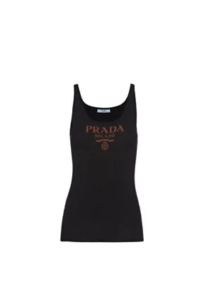 Prada Siyah İpek Logolu Askılı Kadın Atlet