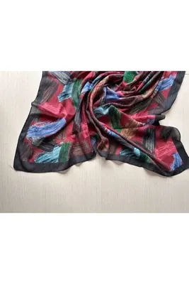 Modakaşmir Fırça Desenli Bambu Eşarp (Bordo, Siyah, Lajivert Tonlar)