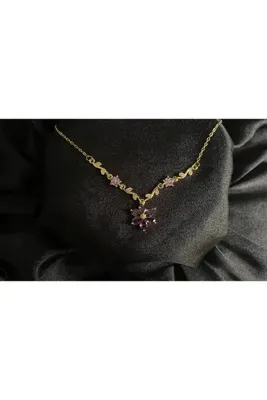 Genel Markalar Mor Lotus Çiçeği Detaylı Zirkon Kolye / Gold Kaplama