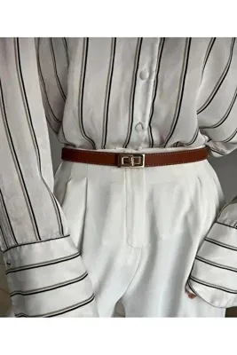 MODAM HİFA Dikişli Gold Tokalı Kadın Kemer Pantolon Kemeri Elbise Kemeri Gömlek Kemeri Ceket Kemeri