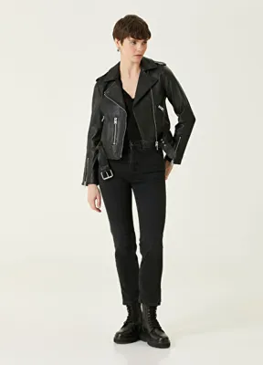 AllSaints Siyah Kruvaze Deri Ceket
