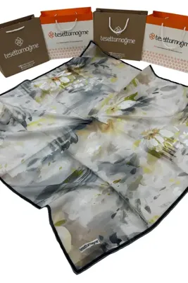 Tesettürnağme Soft Pamuk Eşarp TN2003 Batik Desen Krem-Taş-04