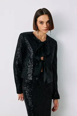Sateen Payetli Kısa Ceket - Siyah