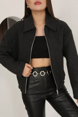Etos Kadın Ceket Trend Kaşe Bomber antrasit astarli