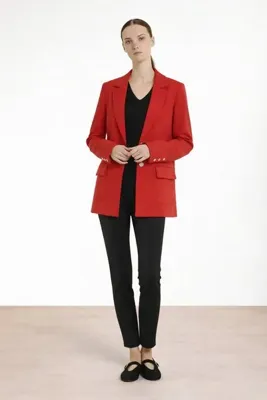 Triko Mısırlı Kırmızı Triko Kadın Blazer Ceket