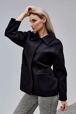 Bolivente Camille Siyah Oversize Cep Detaylı Astarlı Kaşe Ceket