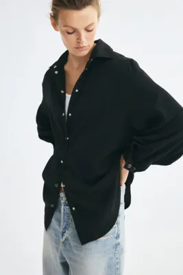 H&M Kabarık Kollu Oversize Gömlek