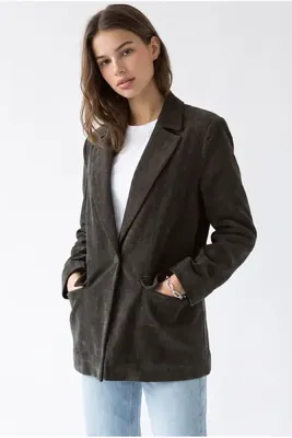 Mixray 4969 Kadın Kadife Dokulu Tek Düğmeli Blazer Ceket Kahve