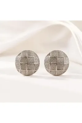 So Much Accesories Gümüş Renk Yuvarlak Geometrik Desenli Kabartmalı Küpe