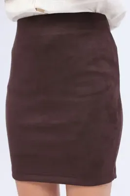 LİNDALİNA TEKSTİL Kadın Slim Fit Süet Kışlık Kısa Düz Etek
