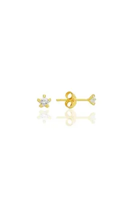 Söğütlü Silver Gümüş zirkon taşlı, altın yaldızlı, yıldız kesim 3 mm tektaş küpe SGTL12735GOLD