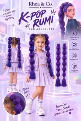 Rhea Company Rumi Temalı Mor Örgü Saç Tokası (2'li Set) – Pratik Lastikli Çocuk Saç Aksesuarı