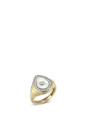 RITA Fine Jewelry Drop Sedef Pırlanta Taşlı 14 Ayar Sarı Altın Kadın Serçe Parmak Yüzük