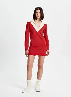 Bassigue Kırmızı Mini Sweater Elbise