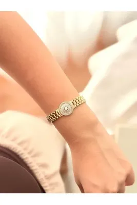 Genel Markalar Saat Modeli 14k Altın Kaplama Zirkon Taşlı Bileklik