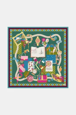 Vakko ZÜMRÜT YEŞİLİ OBJE DESENLİ TWILL İPEK EŞARP